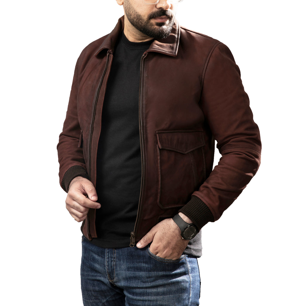 Aviator Bomber Brown Leather Jacket
