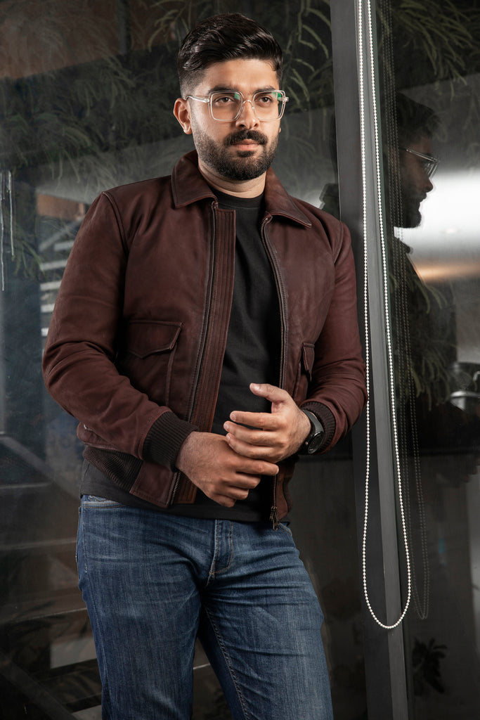 Aviator Bomber Brown Leather Jacket