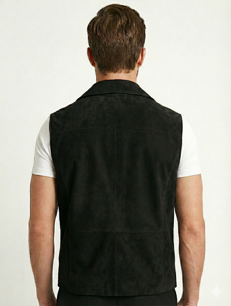 Men Chris French Lapel Real Suede Leather Vest Style - 629