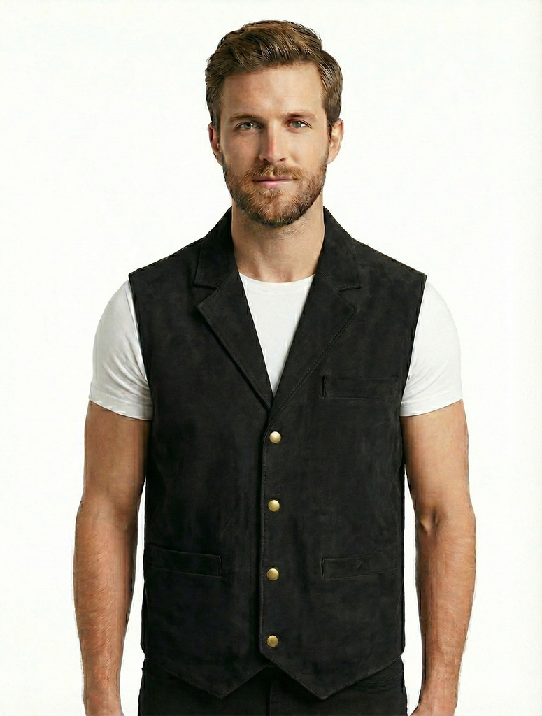 Men Chris French Lapel Real Suede Leather Vest Style - 629