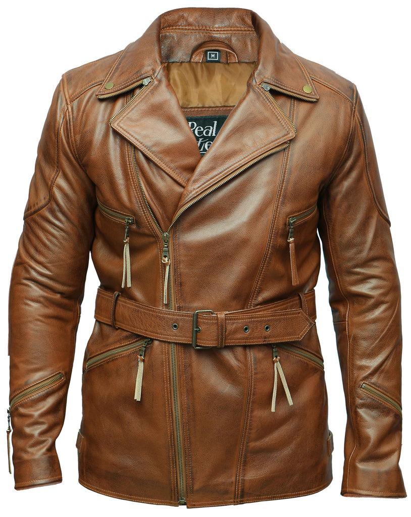 Men Eddie Biker 3/4 Length Real Leather Coat Style - 412