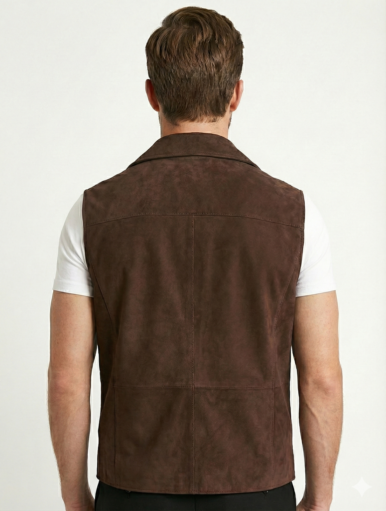 Men Chris French Lapel Real Suede Leather Vest Style - 629