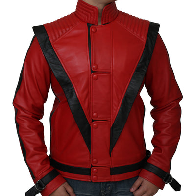 Men Michael Jackson Thriller Real Red Leather Jacket Style - 202