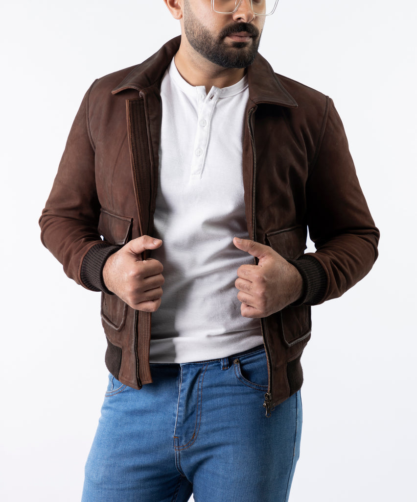 Aviator Bomber Brown Leather Jacket