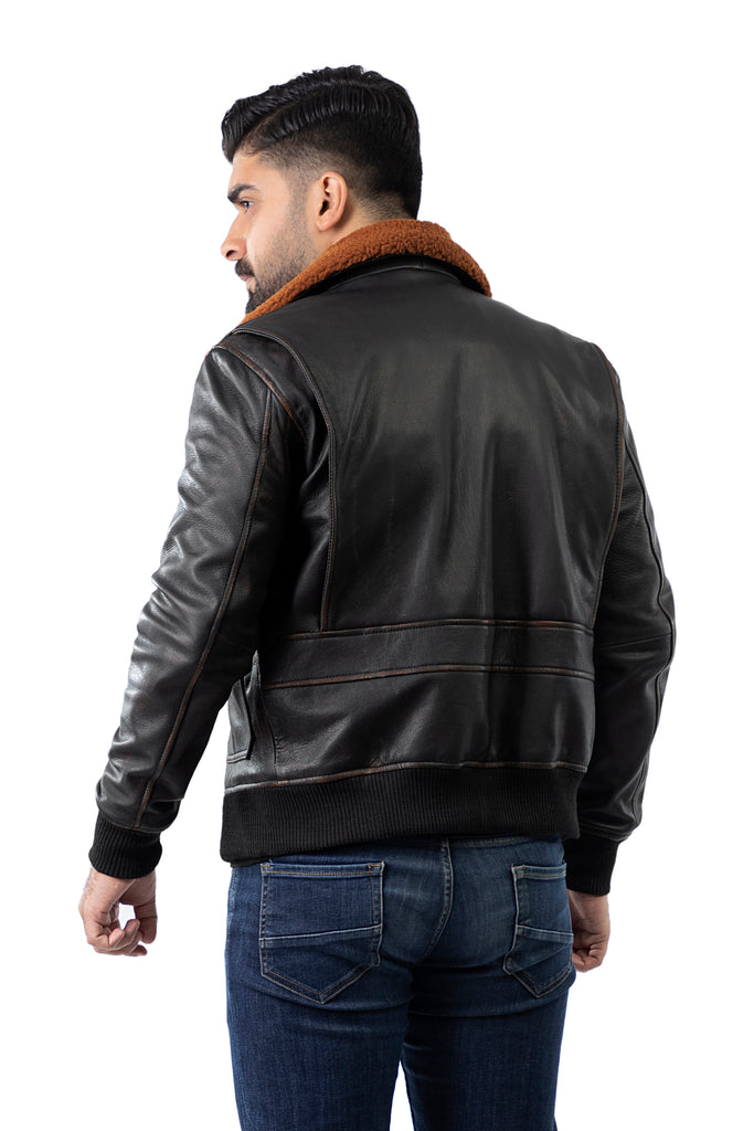 G-1 Navy Distress Black Bomber Leather Jacket
