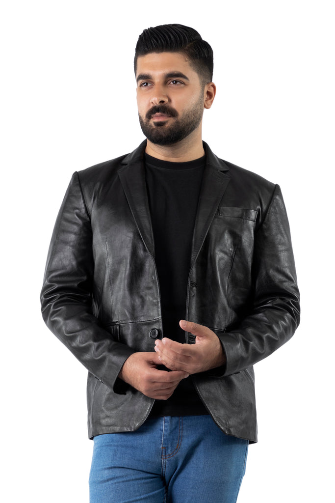 Men Erise Real Leather Blazer Two Button Coat Style - 716-A