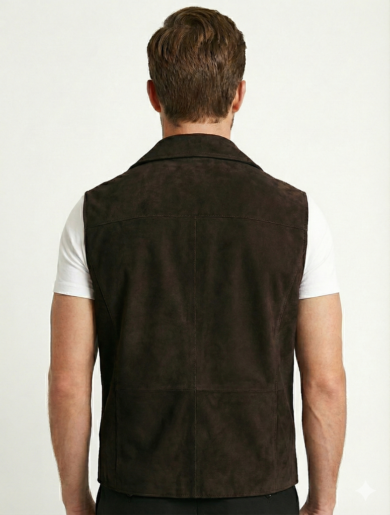 Men Chris French Lapel Real Suede Leather Vest Style - 629