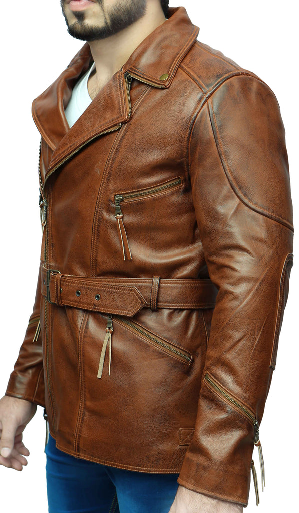 Men Eddie Biker 3/4 Length Real Leather Coat Style - 412