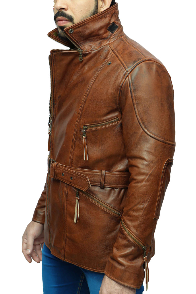 Men Eddie Biker 3/4 Length Real Leather Coat Style - 412