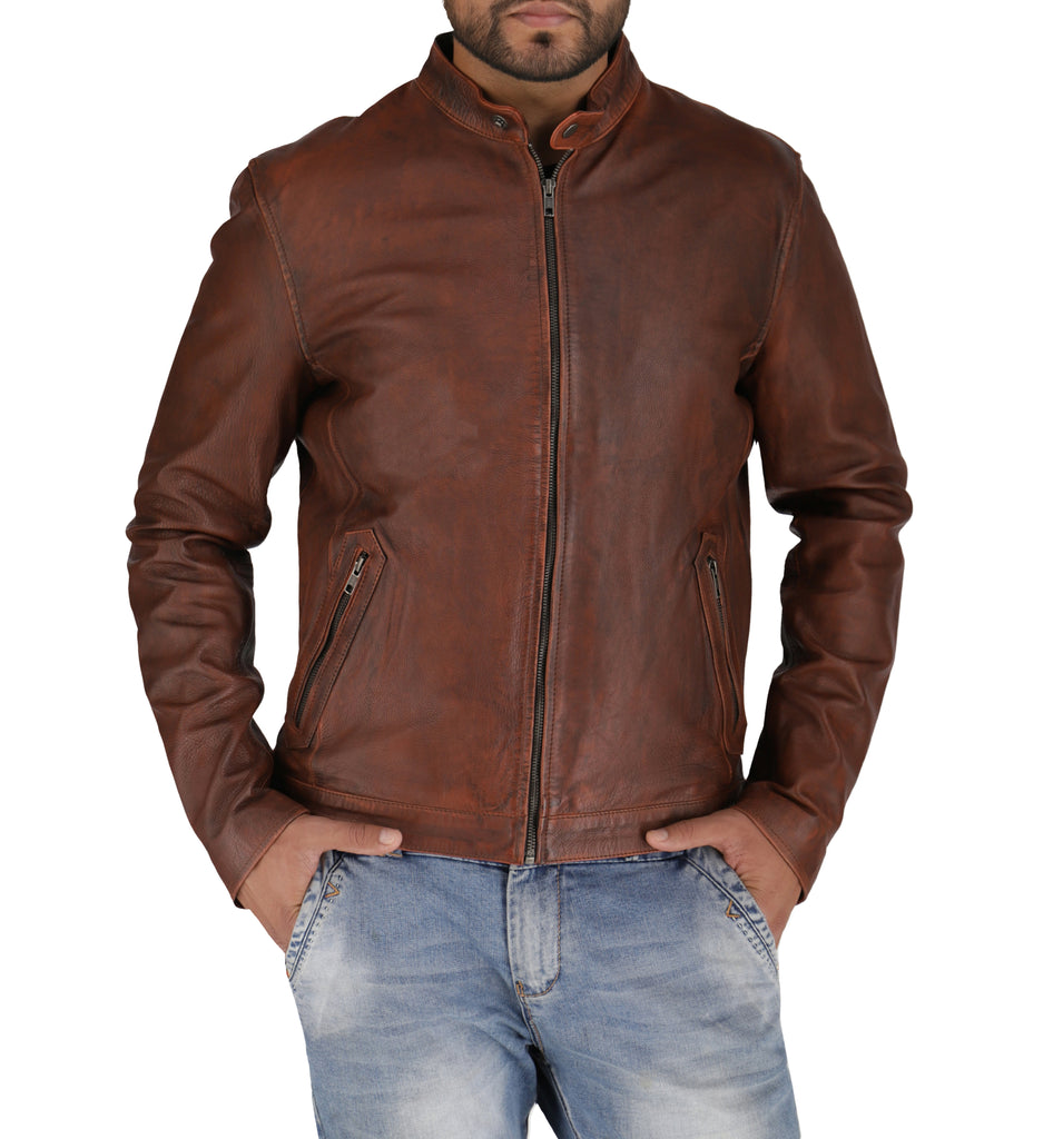 Men Alex Cafe Racer Brown Real Leather Jacket Style - 777