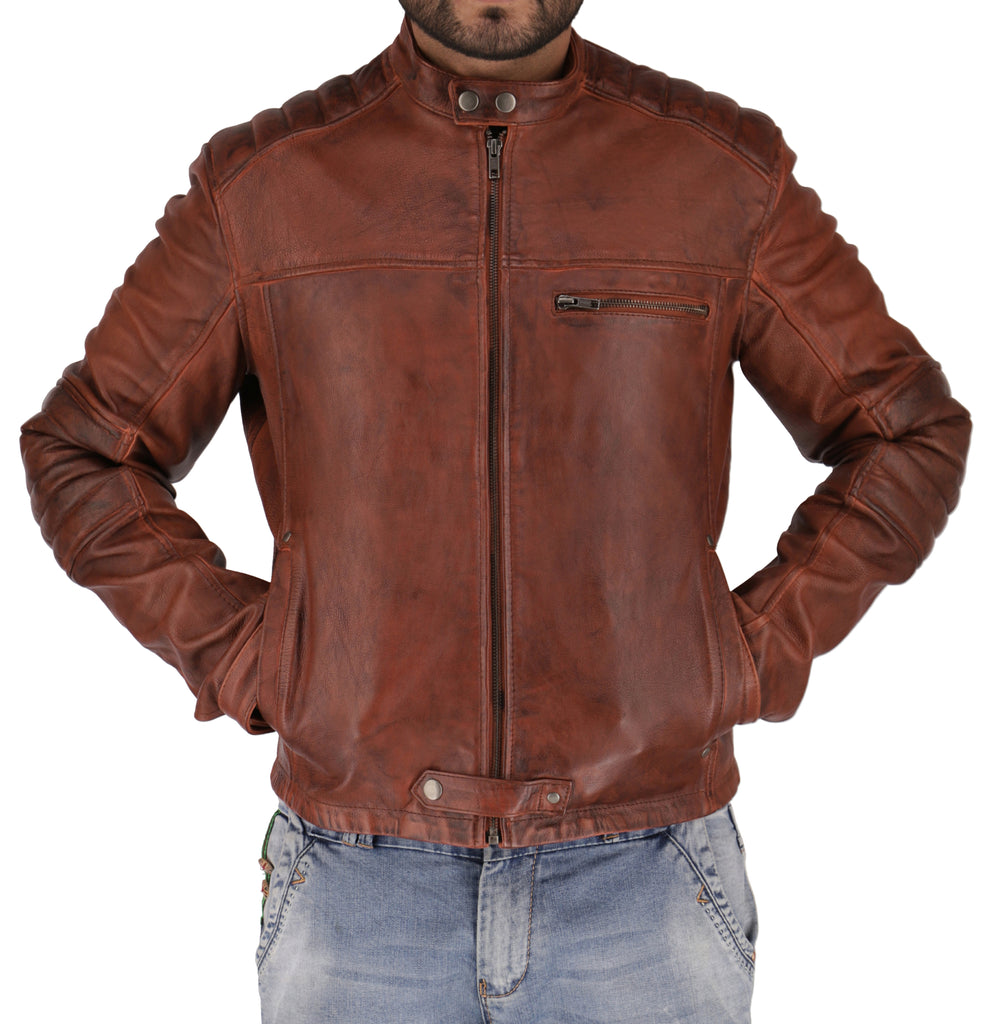 Men A-Fly Cafe Racer Brown Real Leather Jacket Style - 310