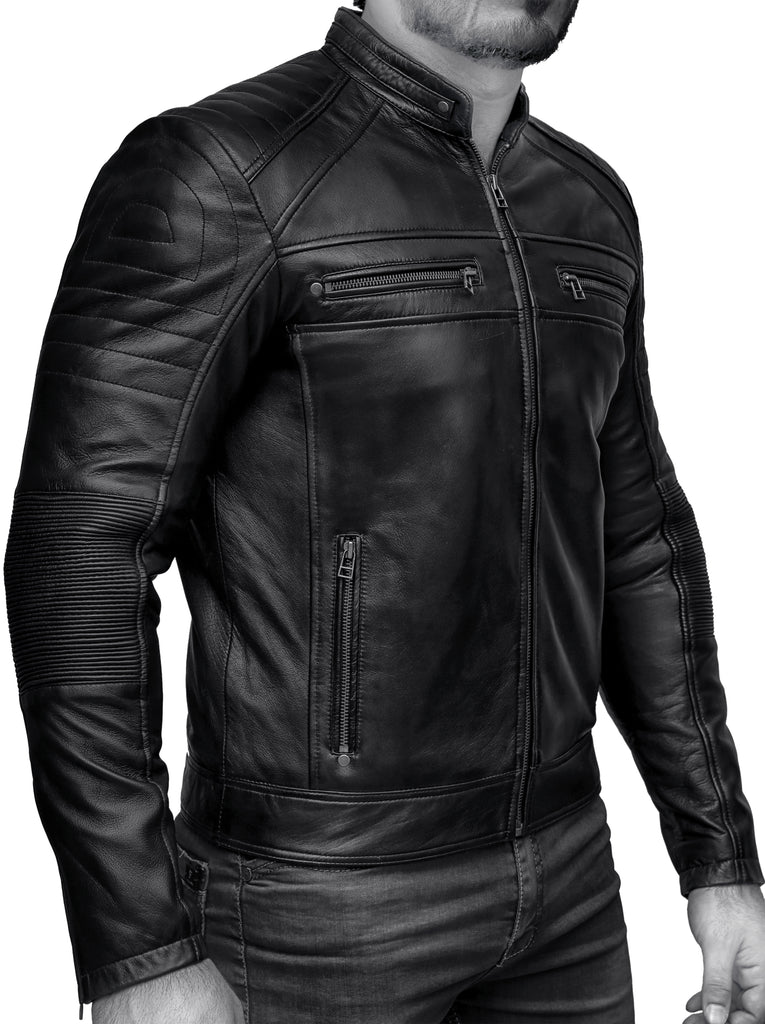 Men Cafe Racer Biker Real Leather Jacket Style - 298
