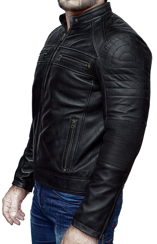 Men Cafe Racer Biker Real Leather Jacket Style - 298
