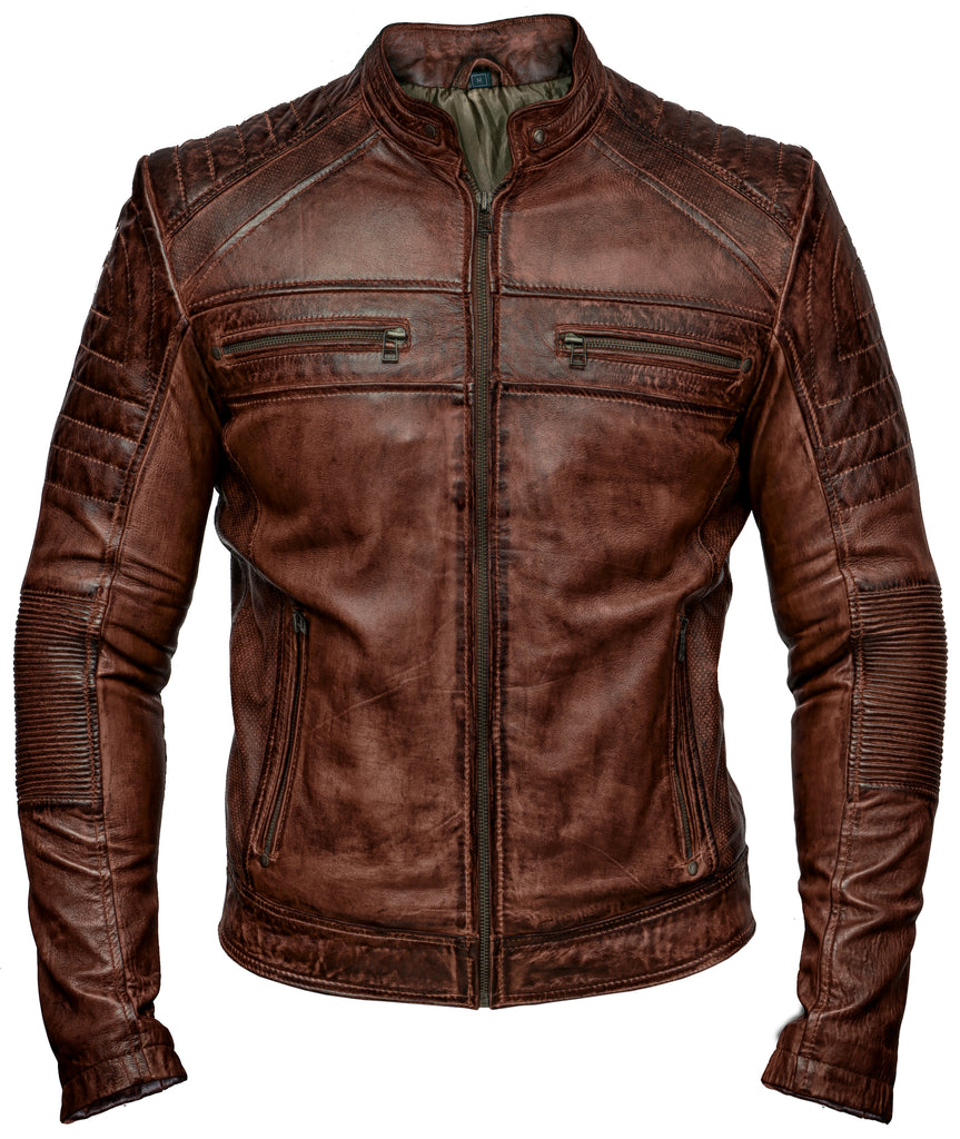 Men Cafe Racer Biker Real Leather Jacket Style - 298