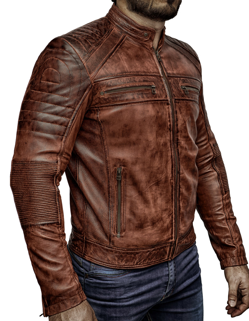 Men Cafe Racer Biker Real Leather Jacket Style - 298