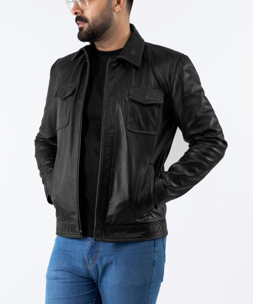 Men Betler Distress Black Real Leather Jacket Style - 852