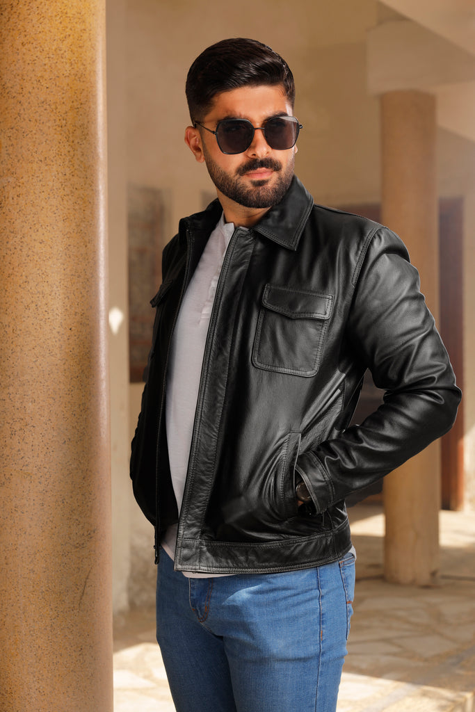 Men Betler Distress Black Real Leather Jacket Style - 852