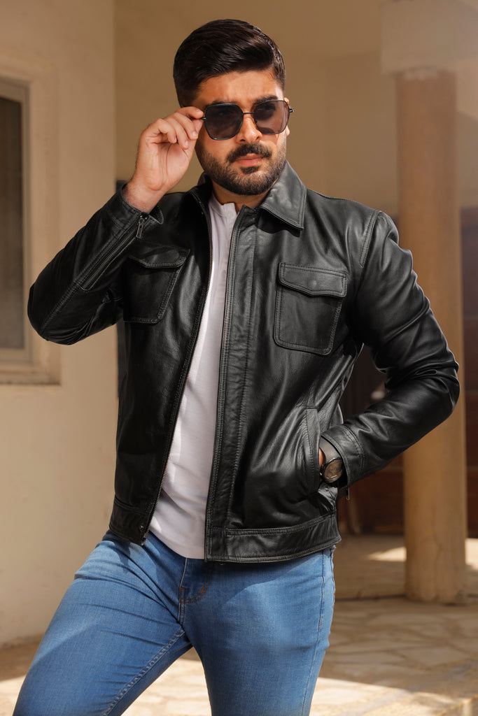 Men Betler Distress Black Real Leather Jacket Style - 852