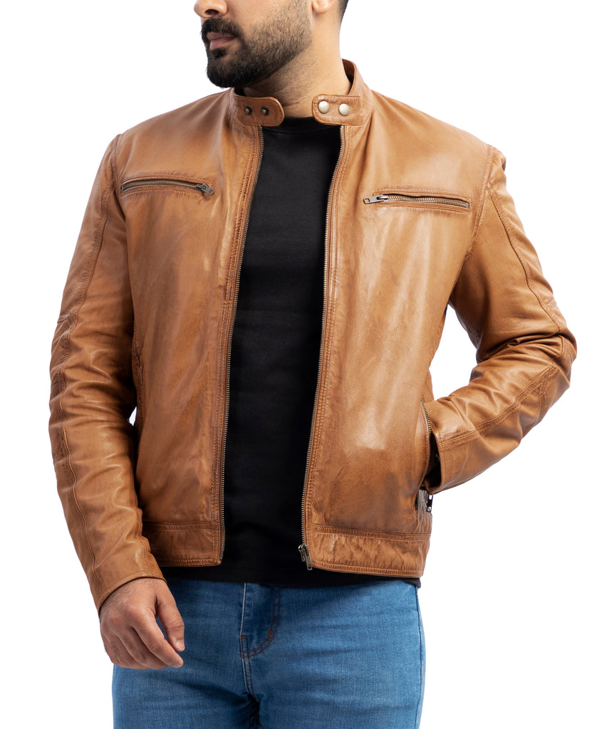 Men Brent Biker Real Leather Jacket Style - 873