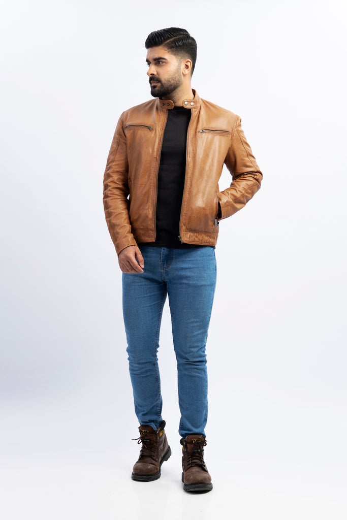 Men Brent Biker Real Leather Jacket Style - 873