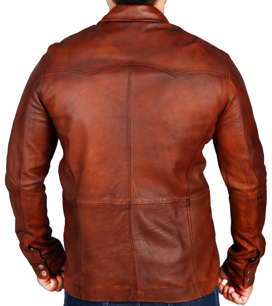 Men Chalk Rustic Brown lamb Skin Soft Leather Shirt Style - 643