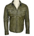 Men Chalk Olive Green lamb Skin Soft Leather Shirt Style - 643