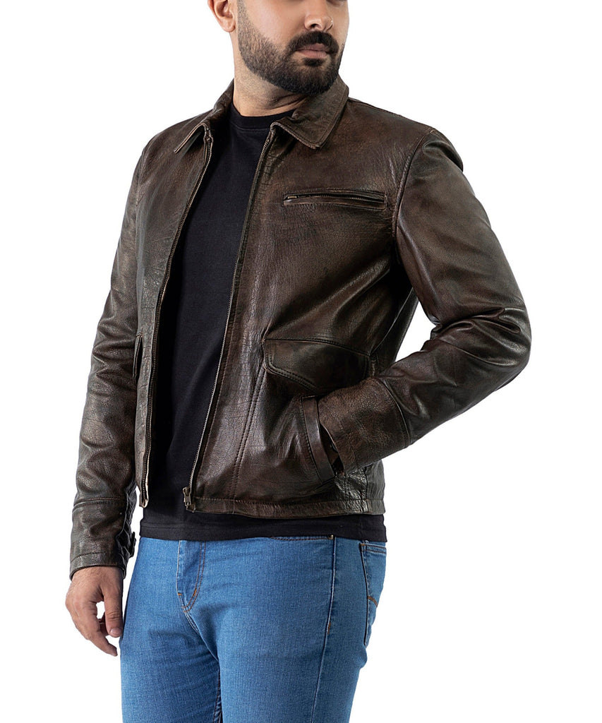 Men Collegan Waxed Brown Buffalo Real Leather Jacket Style - 905