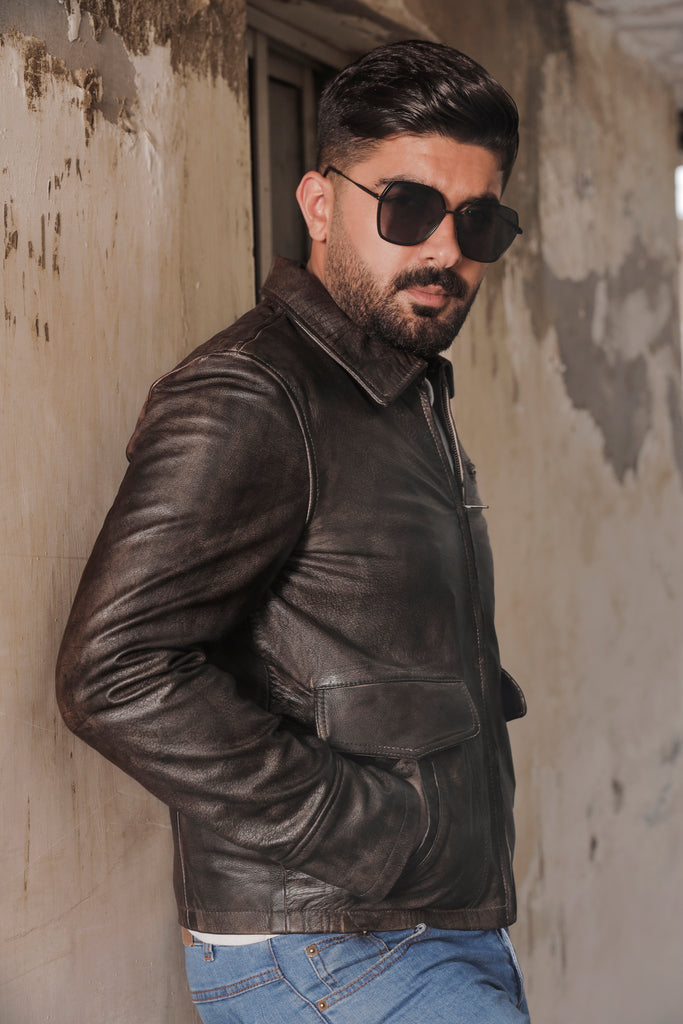 Men Collegan Waxed Brown Buffalo Real Leather Jacket Style - 905