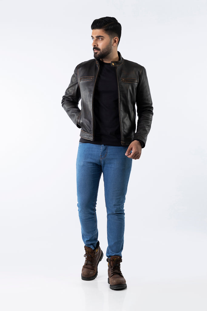 Men Contraband Distress Brown Real Leather Jacket Style - 45