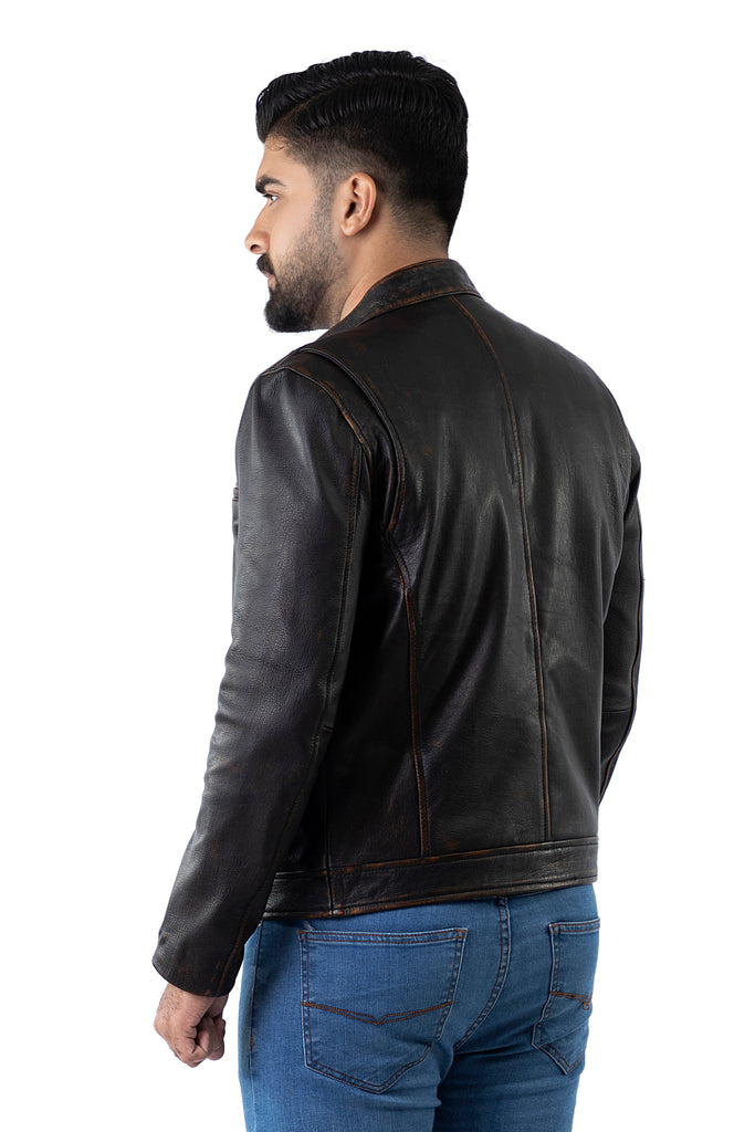 Men Contraband Distress Brown Real Leather Jacket Style - 45