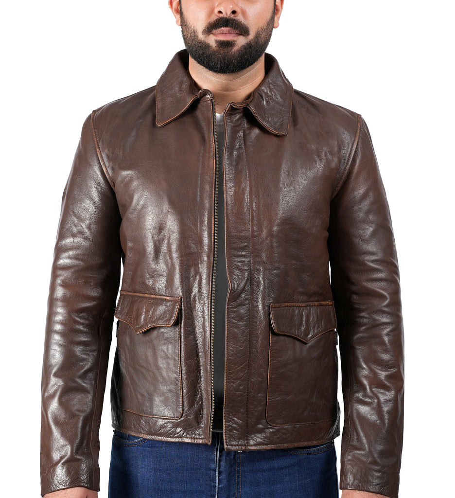 Men Raiders of The Lost Indiana Jacket Vintage Brown Distressed Leather Harrison Jacket Style - 998