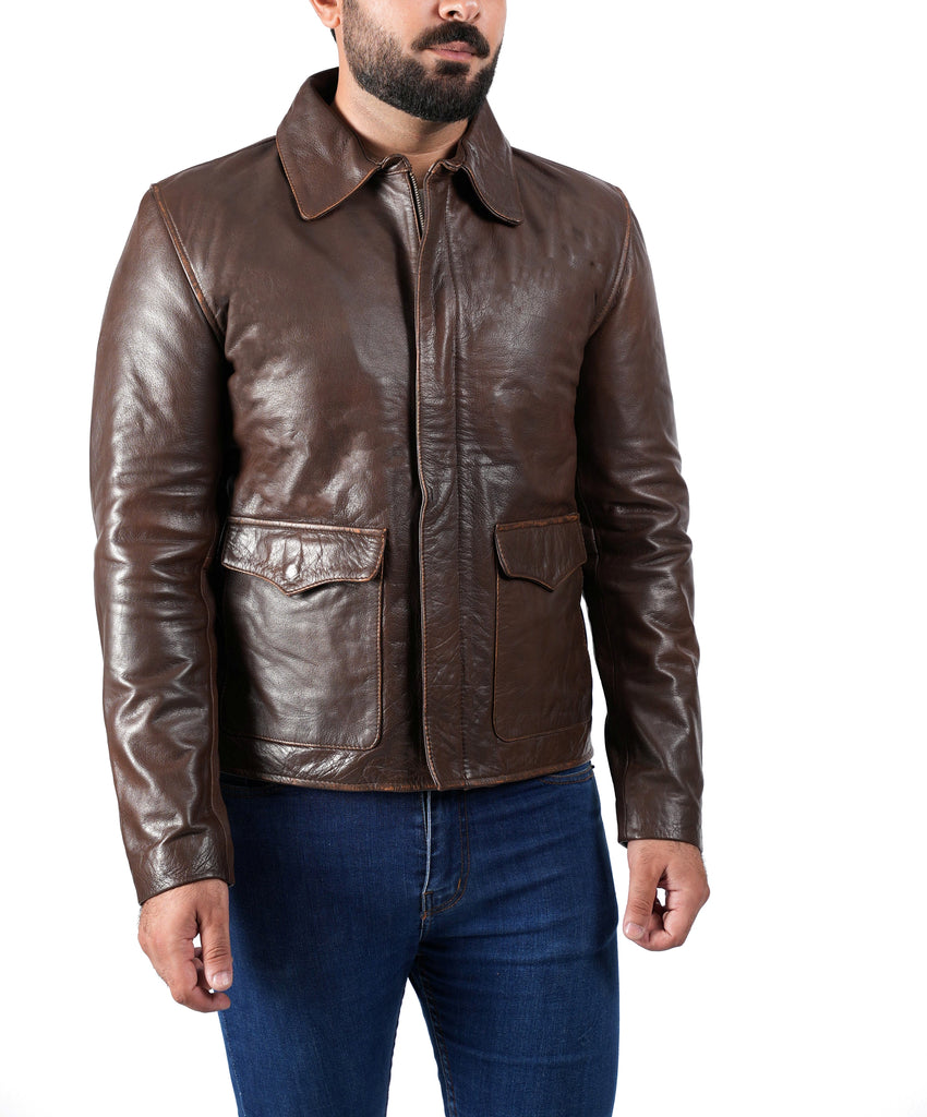 Men Raiders of The Lost Indiana Jacket Vintage Brown Distressed Leather Harrison Jacket Style - 998