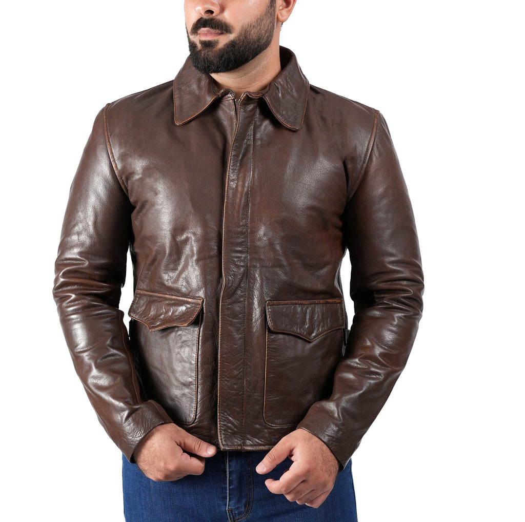 Men Raiders of The Lost Indiana Jacket Vintage Brown Distressed Leather Harrison Jacket Style - 998