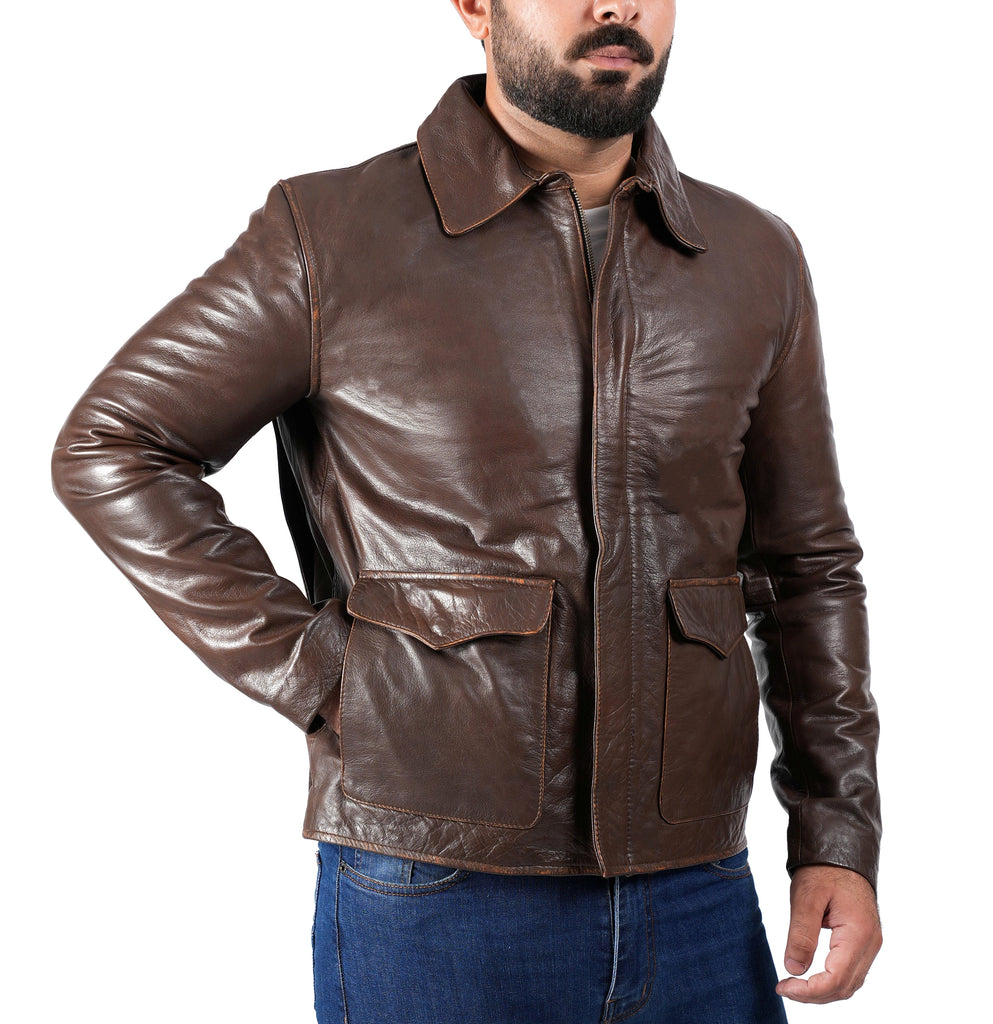 Men Raiders of The Lost Indiana Jacket Vintage Brown Distressed Leather Harrison Jacket Style - 998