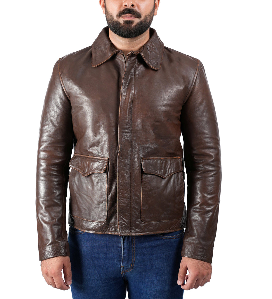 Men Raiders of The Lost Indiana Jacket Vintage Brown Distressed Leather Harrison Jacket Style - 998