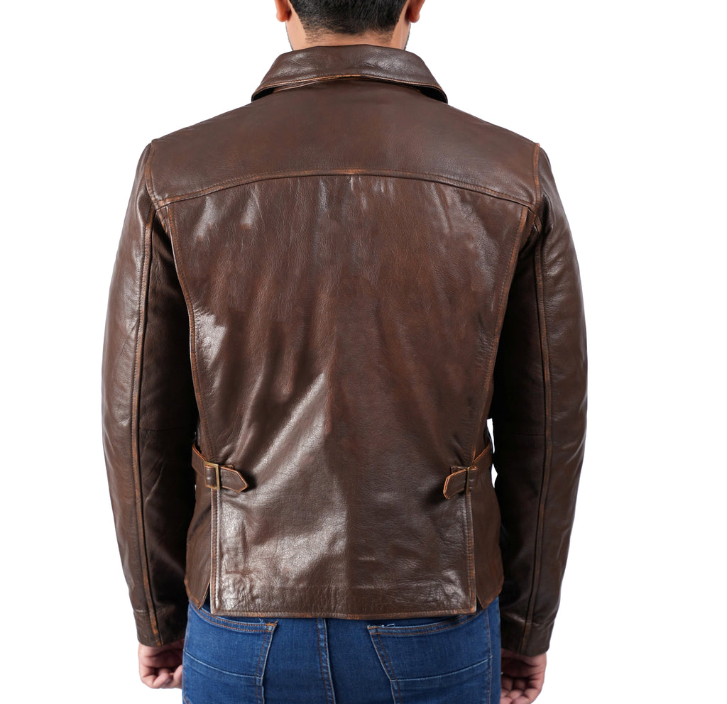 Men Raiders of The Lost Indiana Jacket Vintage Brown Distressed Leather Harrison Jacket Style - 998
