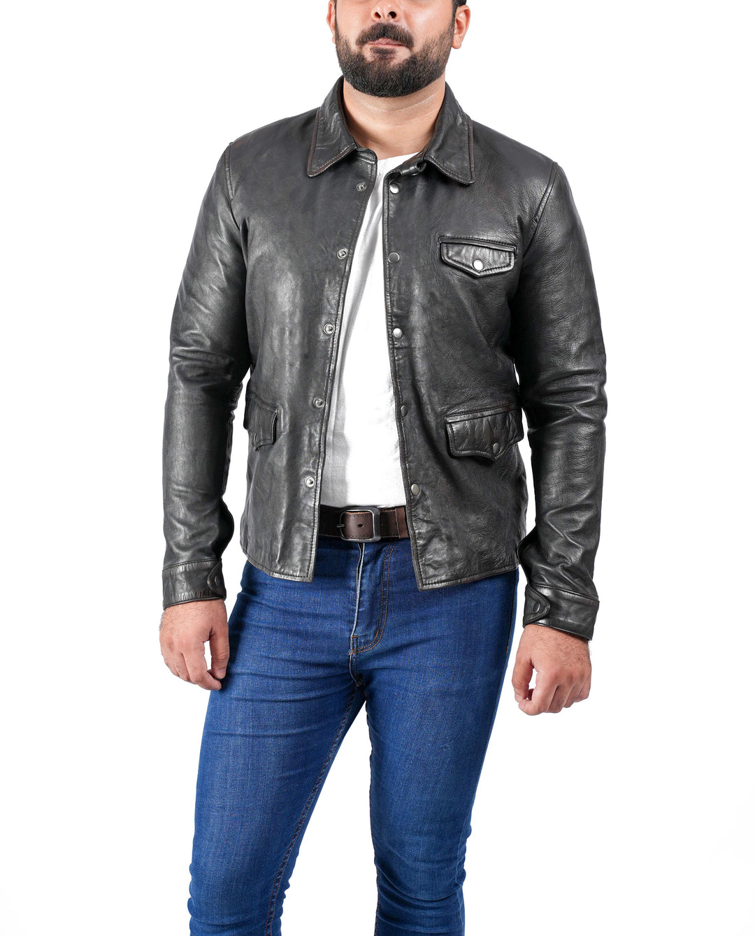 Café Racer Retro Vintage Distressed Black Motorcycle Leather Jacket - Foto 3