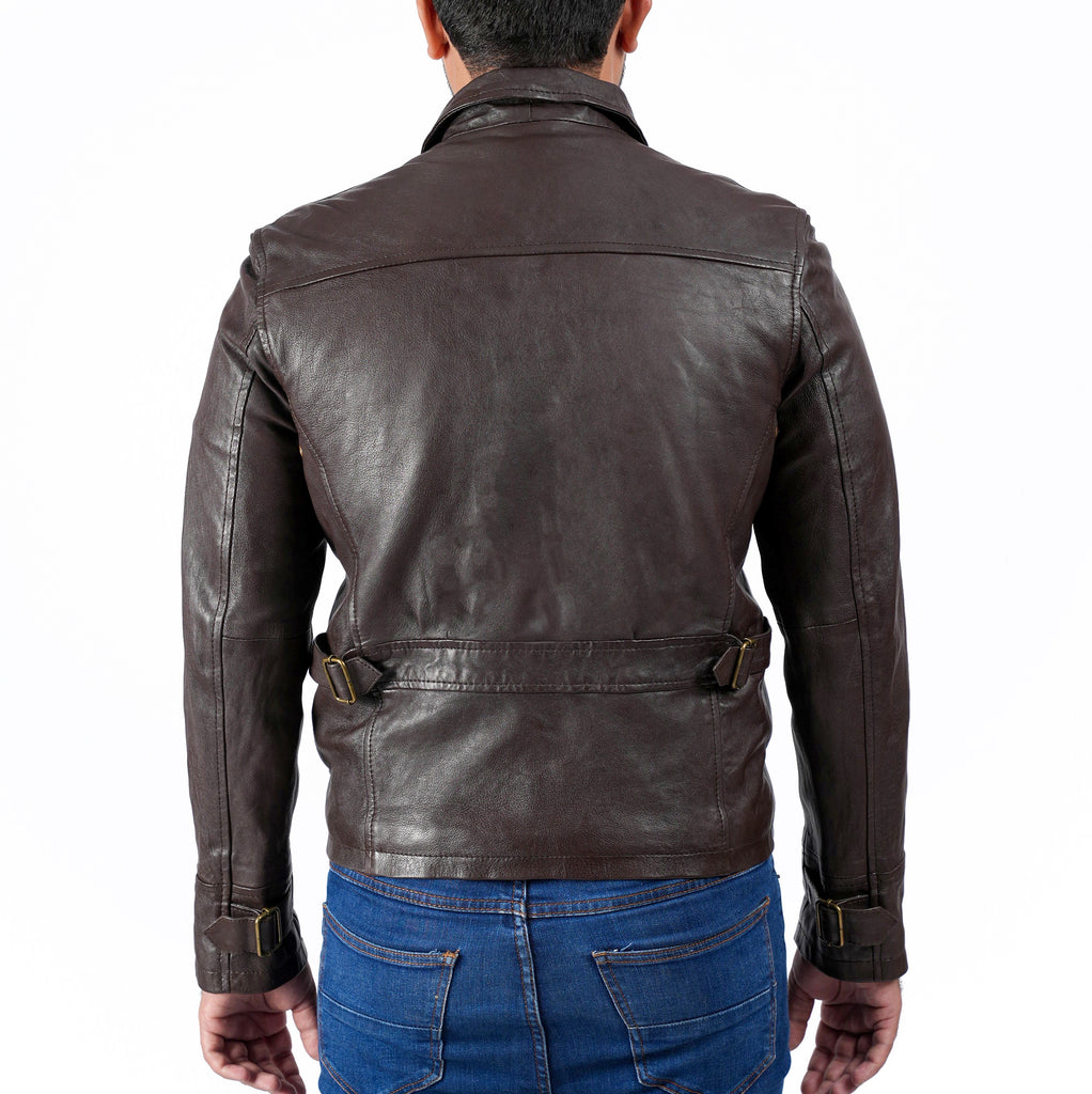 Men Collegan Waxed Brown Real Leather Jacket Style - 905
