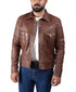 Men CDC Brown Shirt Style Waxed Leather Jacket Style - 959