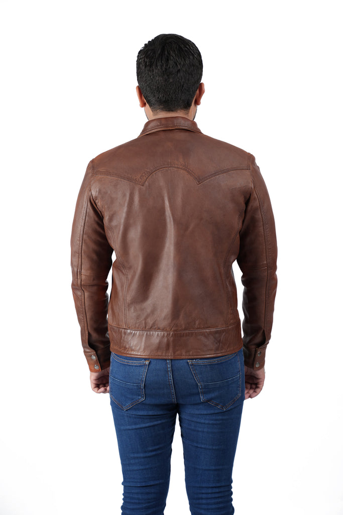 Men CDC Brown Shirt Style Waxed Leather Jacket Style - 959