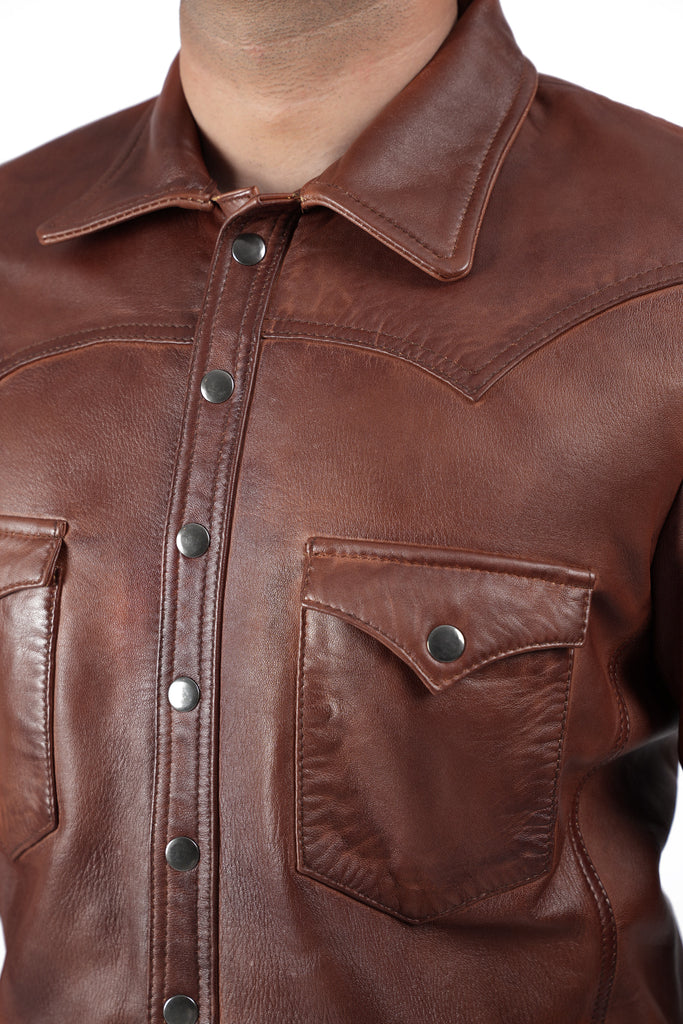 Men CDC Brown Shirt Style Waxed Leather Jacket Style - 959