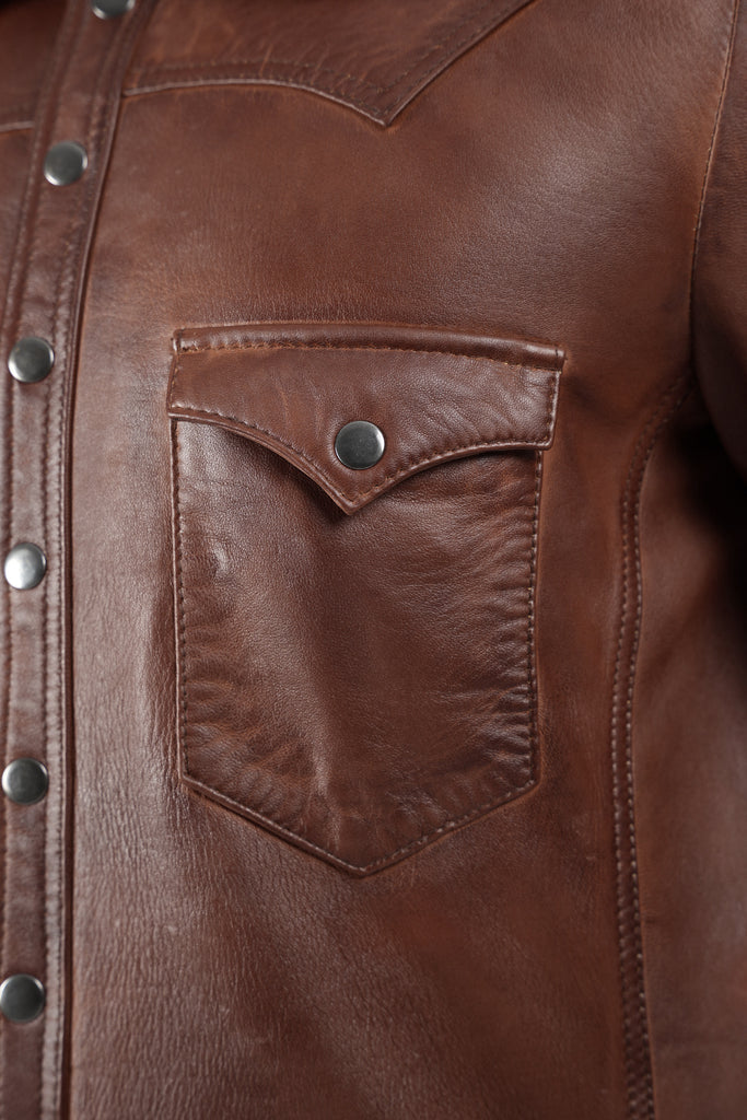 Men CDC Brown Shirt Style Waxed Leather Jacket Style - 959