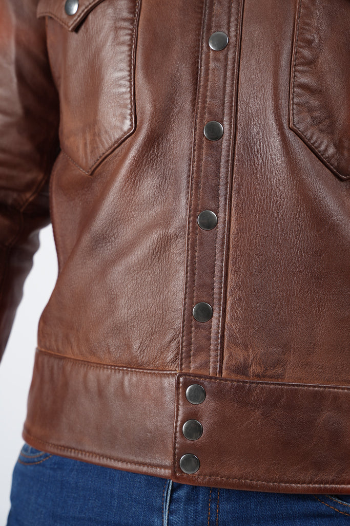 Men CDC Brown Shirt Style Waxed Leather Jacket Style - 959