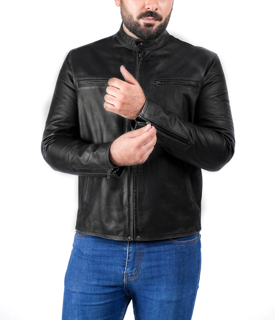 Men FNR Distress Black Biker Real Leather Jacket Style - 705