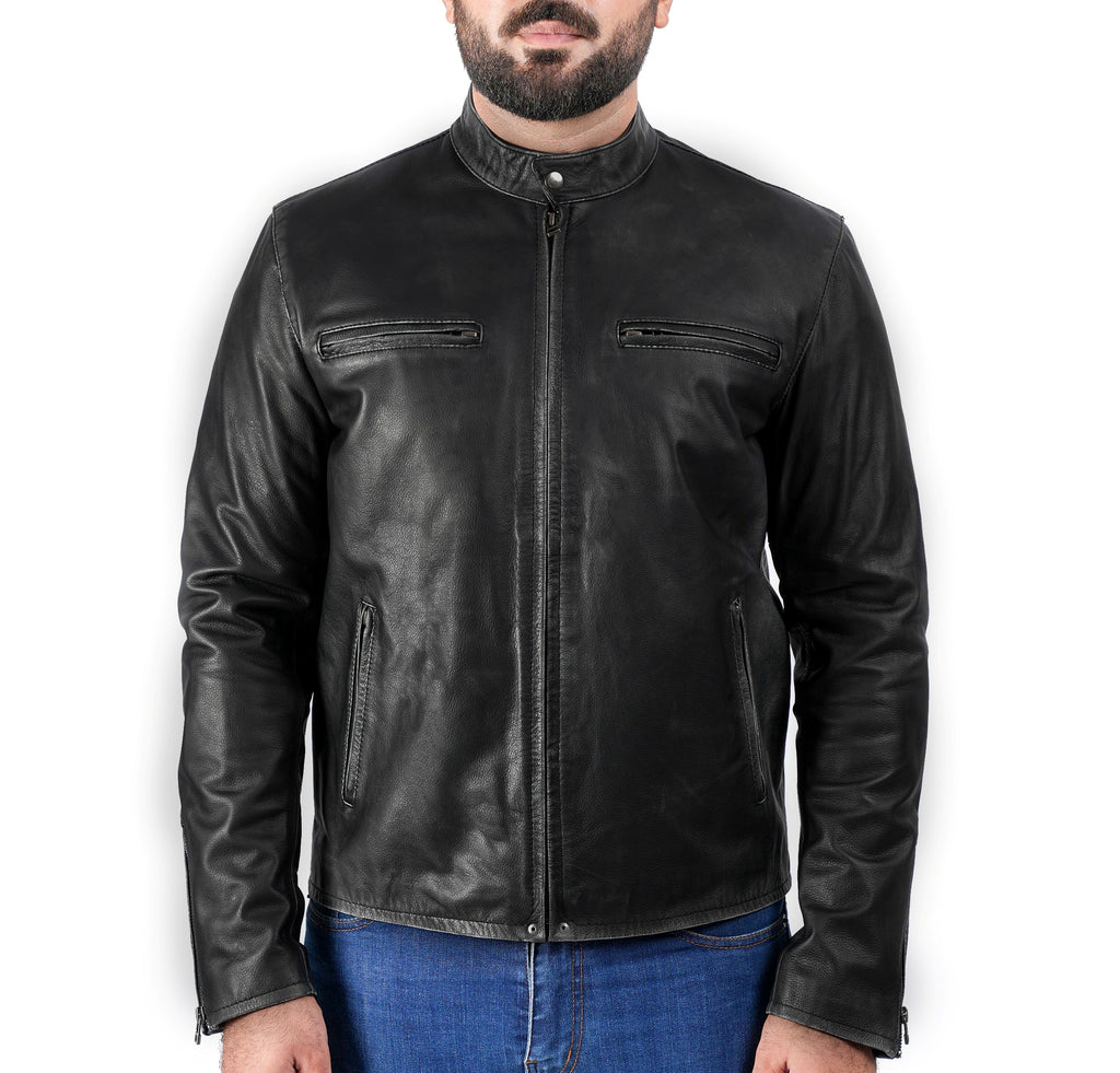 Men FNR Distress Black Biker Real Leather Jacket Style - 705