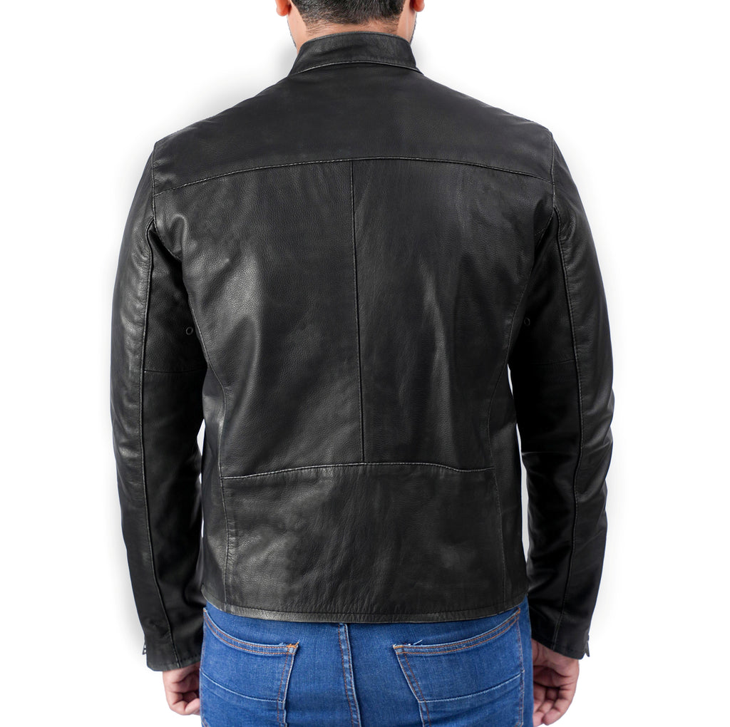 Men FNR Distress Black Biker Real Leather Jacket Style - 705