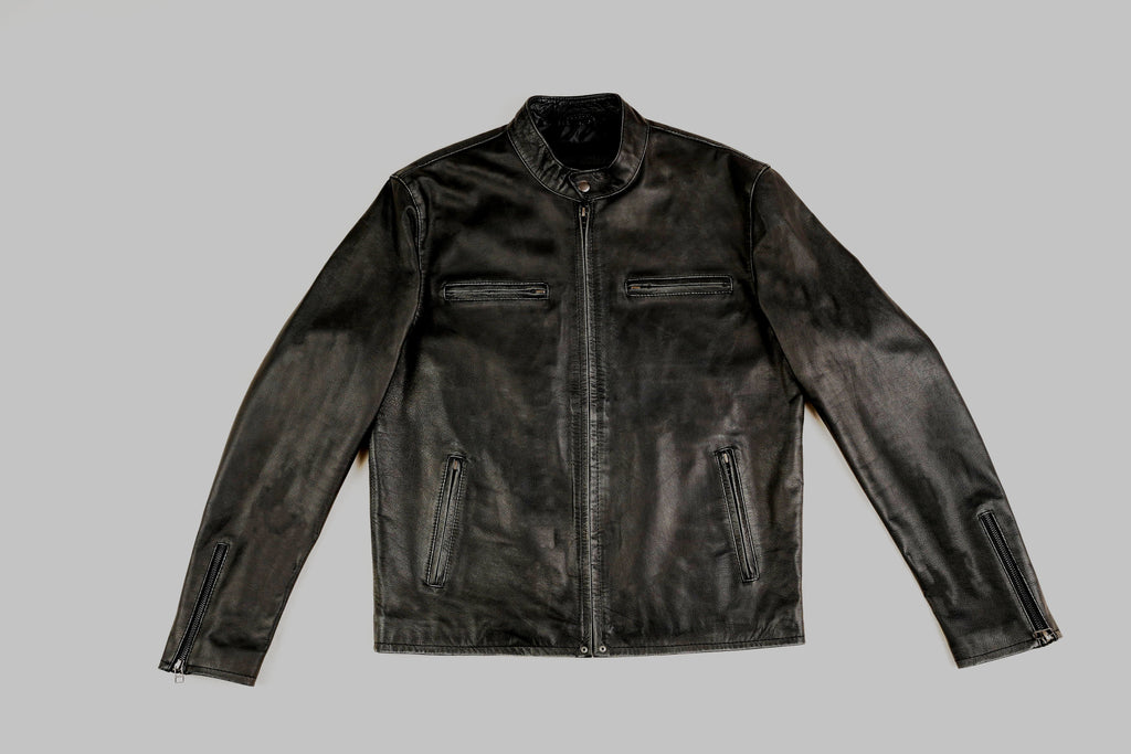 Men FNR Distress Black Biker Real Leather Jacket Style - 705