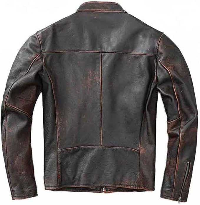 Men FNR Distress Black Biker Real Leather Jacket Style - 705