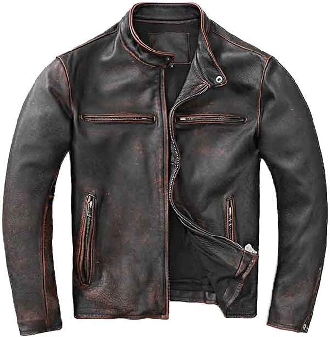 Men FNR Distress Black Biker Real Leather Jacket Style - 705