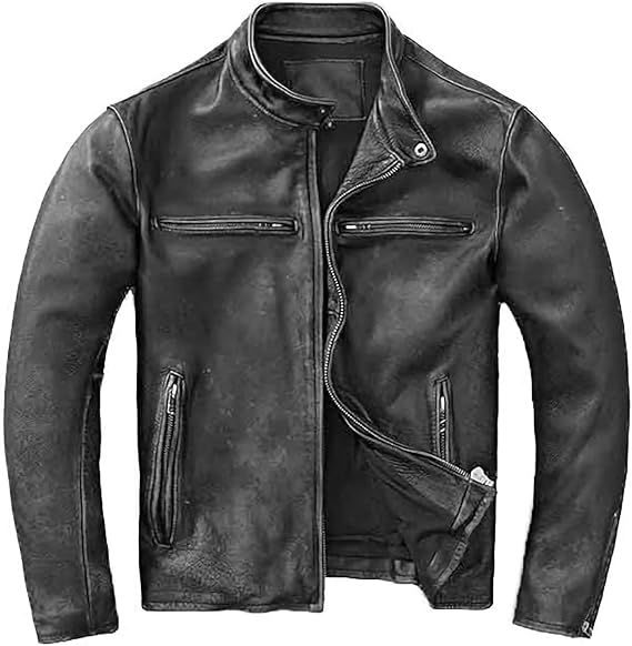 Men FNR Distress Black Biker Real Leather Jacket Style - 705